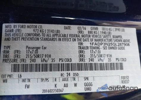 2016 Ford Focus Titanium from USA, damaged, VIN 1FADP3N25GL287908